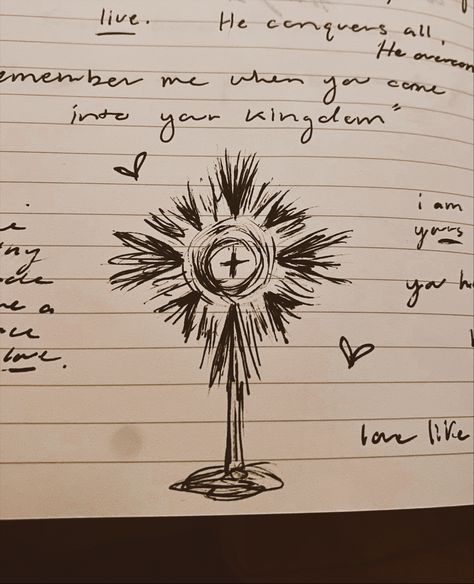 National Eucharistic Revival, Monstrance Drawing, Catholic Drawings Easy, Monstrance Art, Eucharist Drawing, God Doodles, Monstrance Catholic, Catholic Monstrance, Cross Doodle