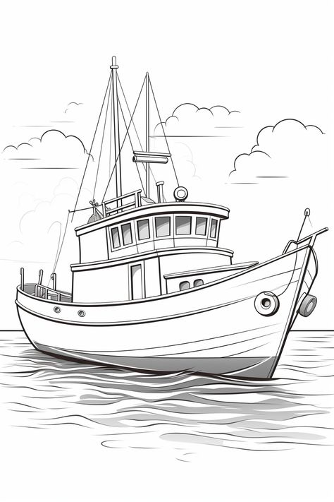 Coloring Aesthetic, Watercolor House Painting, Dibujo Simple, Beach Drawing, Free Kids Coloring Pages, Boat Drawing, Wilde Westen, Truck Coloring Pages, Cute Sketches