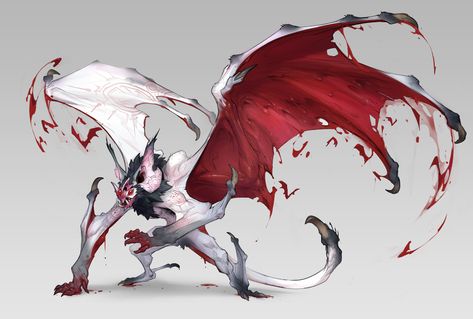 Japanese Monster Concept Art, Vampire Dragon Art, Monster Characters Design, Vampire Creature, Vampire Dragon, Bat Monster, Rpg Monsters, Monster Artwork, Monster Hunter Art