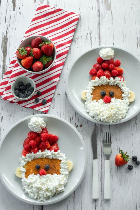 Santa Claus Pancakes, Recipes With Coffee, Santa Pancakes, Pancakes With Strawberries, Christmas Pancakes, Santa Claus Parade, Strawberry Santas, North Pole Breakfast, Coffee Creamers