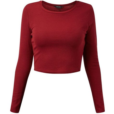 Dark Red Ribbed Long Sleeve Crop Top ($6.23) ❤ liked on Polyvore Pink Alternative Fashion, Crop Jumper, Black Leggings Outfit, Red Long Sleeve Shirt, Red Crop Top, Red Long Sleeve, Red Shirt, Red Top, Basic Outfits