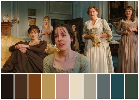 Movie Color Schemes, Jane Austen Color Palette, Pride And Prejudice Color Palette, Movie Colour Palette, Cinema Palettes, Pride And Prejudice Wedding, Pride And Prejudice Aesthetic, Emma Movie, Pride & Prejudice Movie