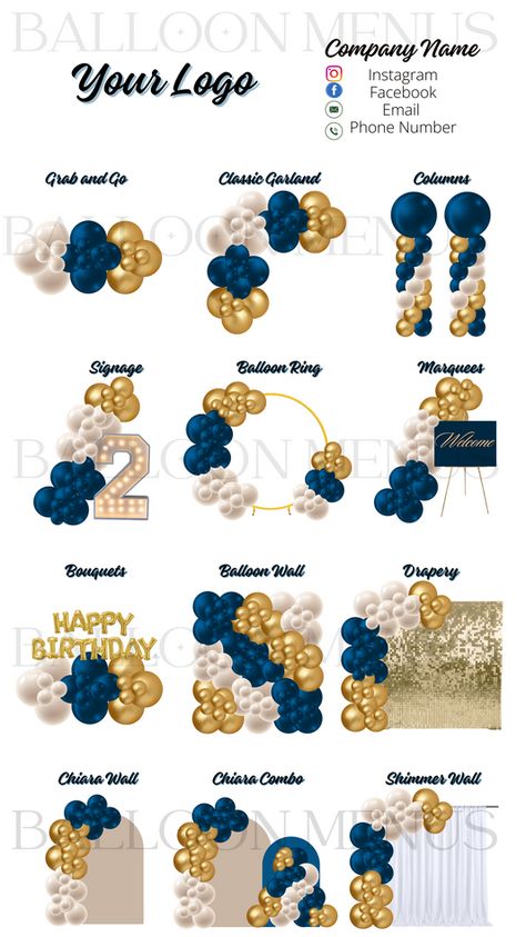 Blue White And Gold Balloon Arch, Blue White And Gold Balloons, Navy And Gold Balloon Garland, Navy Blue And Gold Balloon Garland, Blue Gold Balloon Garland, Ballon Diy, Gold Balloons Decorations, Balloon Decorations Diy Tutorials, Balloon Business