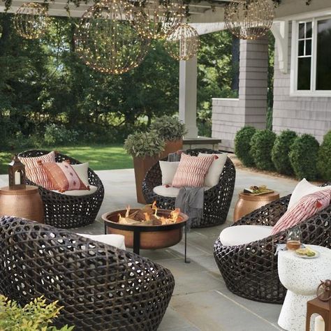 Outdoor Furniture & Patio Decor For Any Space | Grandin Road Cocoon Chair, Copper Fire Pit, Outside Doors, Frontgate Outdoor, Metal Fire Pit, Hot Tub Backyard, Fire Pit Accessories, Patio Inspiration, Grandin Road