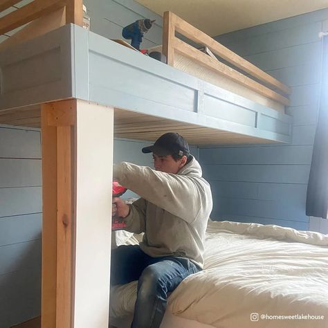 Here’s How to Build a Bunk Bed | Home Hardware Bunk Beds Diy, Build A Bunk Bed, Built In Bunk Beds, Diy Bed Frame Easy, Cool Boys Room, Bunk Bed Plan, Bunk Beds Boys, Bunk Bed Rooms, Low Bed Frame