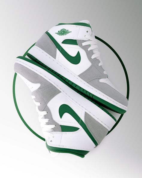 The white, grey and green colour combo just hits different. The Air Jordan 1Mid 'Pine Green' is now available in our stores. Chicago Jordan 1, Jordan 1 High Outfit, Cheap Jordan, Colour Combo, High Shoes, Retro Shoes, Pine Green, Jordan 13, Air Jordan 1 High