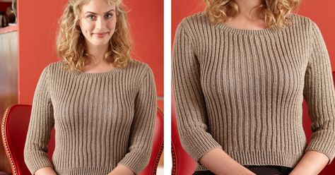 Classic Ribbed Knit Top [FREE Knitting Pattern] Rib Sweater Pattern Knitting, Ribbed Sweater Knitting Pattern, Crochet Ribbed Sweater Pattern Free, Ribbed Sweater Pattern, Homemade Clothes, Long Sleeve Shirt Pattern, Jumper Knitting Pattern, Knitting Paterns, Jumper Patterns