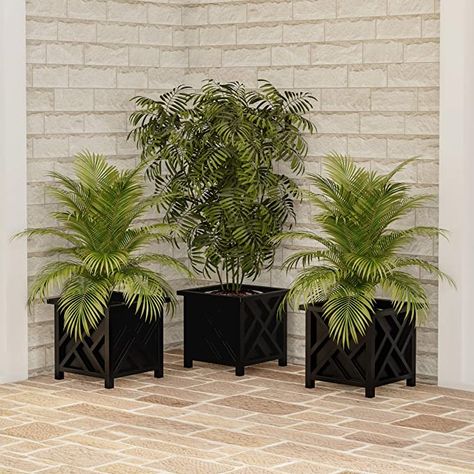 Pure Garden Lattice Design Planter Box – 14.75-Inch-Square Decorative Outdoor Flower or Plant Pot – Front Porch, Patio, and Garden Decor (Black) White Planter Boxes, Large Planter Boxes, Square Planter Boxes, Front Porch Patio, Front Porch Plants, Plastic Planter Boxes, Outdoor Entryway, Plastic Plant Pots, Patio Planters