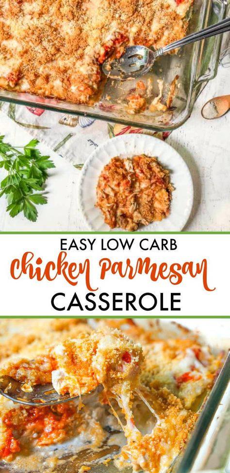 Chicken Parmesan Casserole Low Carb, Low Calorie Chicken Casserole Recipes, Keto Chicken Parmesan Casserole, Chicken Parmesan Casserole Recipe, Thm Meals, Casserole Keto, Low Carb Chicken Parmesan, Parmesan Casserole, Keto Chicken Casserole