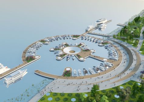 Hyperbolic Geometry, Vincent Callebaut, Floating Architecture, Ferry Terminal, Urban Landscape Design, Floating City, Landscape Architecture Design, Landscape Plans, Manta Ray