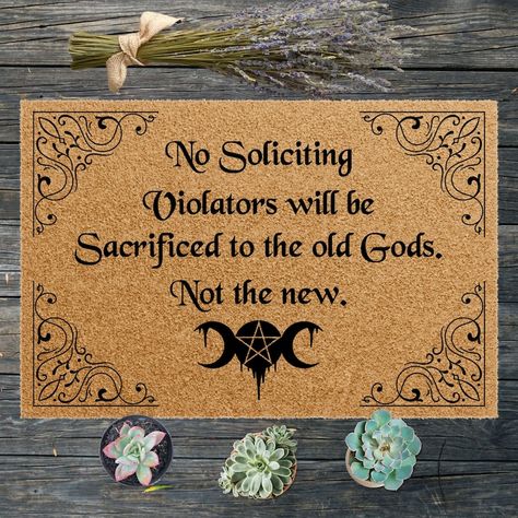 Gothic Door Mat, Welcome Mat Ideas Funny, Witchy Door Decor, Goth Doormat, Witchy Doormat, Old Gods, Vintage Fall Decor, Funny Welcome Mat, Doormat Funny