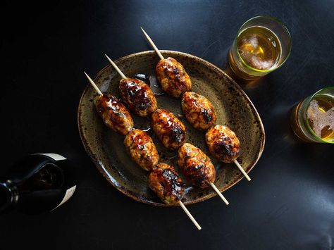 Japanese Grilled Chicken Meatballs (Tsukune) | Saveur Japanese Chicken, Chicken Meatball Recipes, Asian Sauce, Ginger Chicken, Chicken Meatballs, Cooking Salmon, Minced Meat, Sweet Sauce, Meatball Recipes