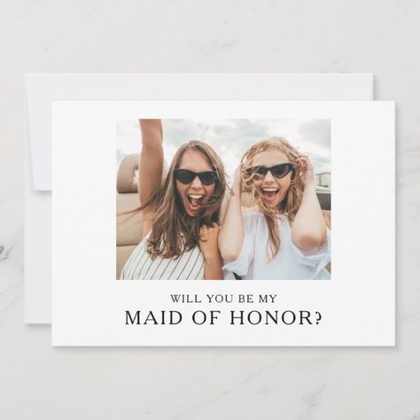 Classic Minimalist Photo Maid of Honor Proposal Invitation Wedding Elegant Classy, Wedding Invitation Trends, Maid Of Honor Proposal, Bridesmaid Proposal Card, Minimal Photo, Bridesmaid Invitation, Proposal Photos, Minimalist Photos, Elegant Photo