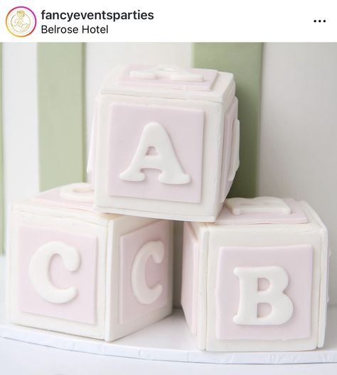 White Baby Showers, Fondant Toppers, Baby Blocks, Shower Cakes, Baby Shower Cakes, Fondant, Figurines, Baby Shower, Shower