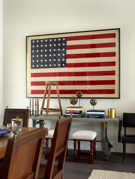 Guys Apartment, Robert Stilin, Creative Apartment, Framed American Flag, Apartment Checklist, Framed Flag, July Decor, Americana Decor, Apartment Life