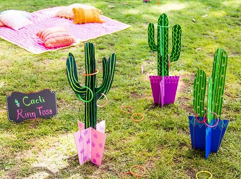 DIY Lawn Games and Backyard Games for Your Next Summer Party | Brit + Co Diy Lawn Games, Star Installation, Camp Themes, Yard Crafts, Cactus Ring, Play Outdoor, Diy Lawn, Fiesta Theme Party, Cactus Party