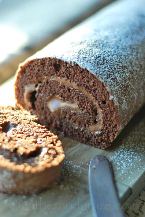 Chocolate Swiss Roll with Nutella Cream | Recipe | Gather and Graze Nutella Cream, Chocolate Roulade, Vj Cooks, Chocolate Swiss Roll, Lolly Cake, Swiss Roll Cake, Cake Roll Recipes, Bolo Fit, Nutella Cake