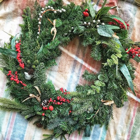 DIY: How I spruced up my old Christmas wreath. – The Bitter Lemon Old Wreath Makeover, Update Old Christmas Wreath, Flocked Christmas Wreath Ideas, Christmas Door Wreaths Ideas, How To Decorate A Christmas Wreath, Wreath From Tree Trimmings, Christmas Wreaths For Front Door Diy, Christmas Wresth, Live Christmas Wreaths