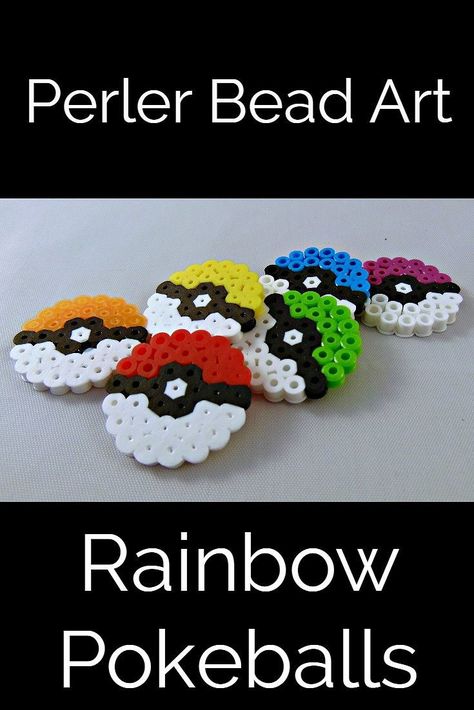 Small and easy to make, these Perler Bead rainbow Pokeballs are perfect for when you just have a few minutes to play with Perler Beads. Perler Bead Rainbow, Bead Jewelry Patterns, Bead Rainbow, Pokemon Bead, Hamma Beads Ideas, Easy Perler Bead Patterns, Pokemon Perler Beads, Melty Bead Patterns, Fuse Bead Patterns