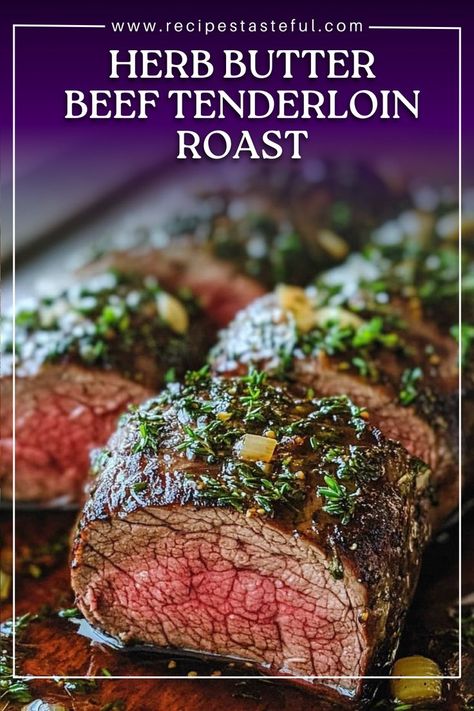 This Herb Butter Beef Tenderloin Roast is a show-stopping dish perfect for any special occasion. The tenderloin is coated in a rich herb butter made with fresh rosemary, thyme, and garlic, seared to perfection, and roasted to your desired doneness. It’s a flavorful and elegant main course that will impress your family and guests alike. Tenderloin Roast Recipe, Beef Tenderloin Roast Recipes, Butter Beef, Beef Loin, Beef Tenderloin Recipes, Beef Tenderloin Roast, Garlic Beef, Tenderloin Steak, Tenderloin Roast