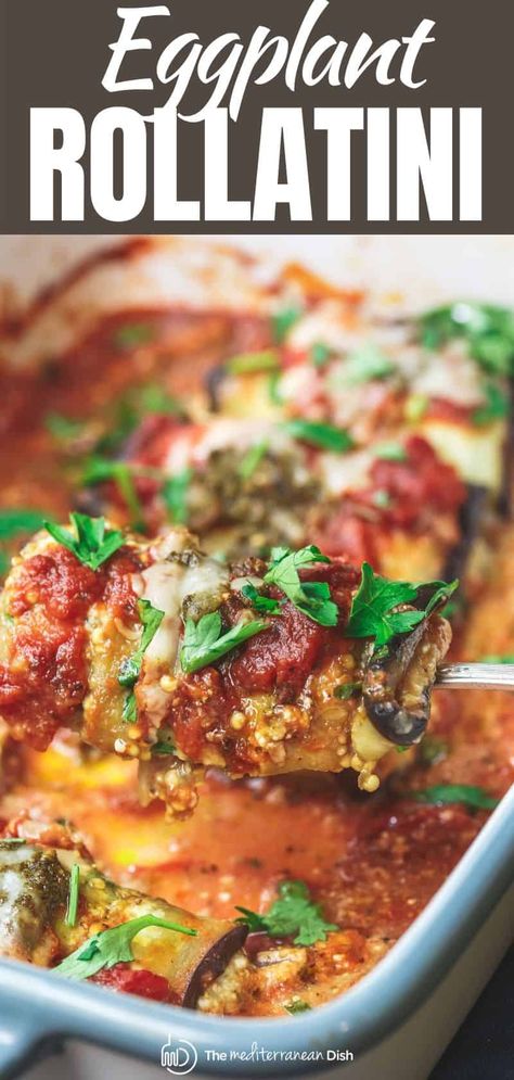 You'll love these eggplant rollatini made with a lightened up ricotta cheese mixture with parsley and basil pesto! Easy to make and you can make them ahead to freeze for later! #italianfood #italianrecipes #eggplant #eggplantcasserole #eggplantrollatini #rollatini #glutenfree #makeahead #mealprep #freezerfriendlydinner Eggplant Rollatini Recipe, Veggie Entrees, Easy Eggplant, Eggplant Rollatini, Eggplant Recipes Easy, Eggplant Recipes Parmesan, Mediterranean Meals, Sides Recipes, The Mediterranean Dish