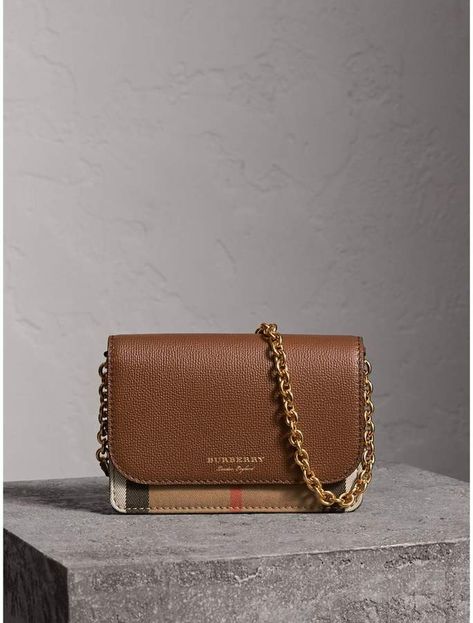 Burberry Leather and House Check Wallet with Detachable Strap #ad Tan Women, Quilted Wallet, Daily Bag, Fragrances For Women, Quality Handbags, Purse Styles, Burberry Handbags, Wallet Chain, Womens Purses