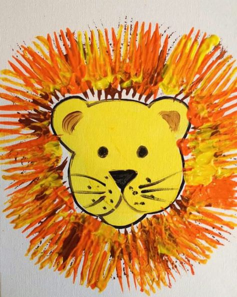 Lion ...fork print Fork Lion Craft, Lion Toddler Craft, Lion Art Projects For Kids, Preschool Lion Craft, Lion Crafts For Preschoolers, Lion Art For Kids, Lion Craft Preschool, Fork Printing, Zoo Crafts Preschool