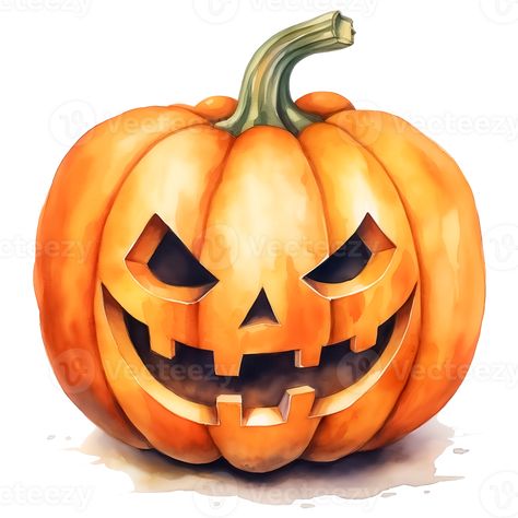 Watercolor Halloween Jack O Lantern pumpkin isolated. Cut out illustration. AI Generated Halloween Pumpkin Illustration, Jack O Lantern Illustration, Jack O Lantern Drawing, Lantern Drawing, Lantern Illustration, Pumpkin Drawing, Pumpkin Pictures, Pumpkin Illustration, Jack O Lantern Pumpkin