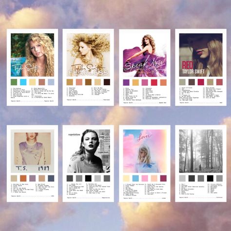 Taylor Swift Album Color Scheme, Taylor Swift Aesthetic Album Covers, Taylor Swift Albums As Colors, 1989 Taylor Swift Color Palette, Taylor Swift Debut Color Palette, Taylor Swift Album Colors, Taylor Swift Eras Aesthetic, Taylor Swift Album Color Palette, Taylor Swift Album Poster