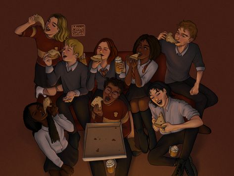 marauders and pizza and common room and vibes by @moonyandsaturn on ig and tiktok Marauders Fanart, Remus And Sirius, Marauders Fan Art, Marauders Dr, Hp Marauders, Hogwarts Aesthetic, Harry Potter Drawings, Common Room, All The Young Dudes