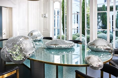 Kelly Wearstler Debuts Collectible Design—Starting With Melted Disco Balls by Rotganzen | Architectural Digest Disco Euphoria, Disco Balls Decor, Aesthetic Decor Diy, High Ceiling Kitchen, Anguilla Wedding, Disco Ball Aesthetic, Library Accessories, Diy Disco Ball, Flowers Bedroom