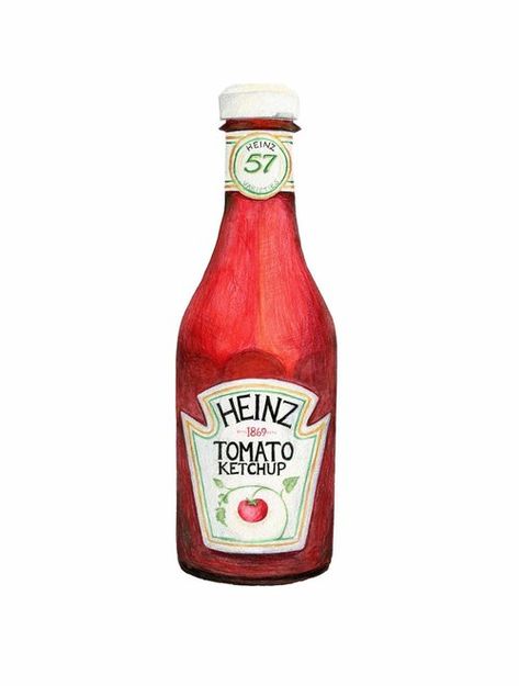 Ketchup Bottle Illustration Ketchup Illustration, Kendyll Hillegas, Drink Doodles, Cartoon Pic, Heinz Tomato Ketchup, Drawing Food, Cocktail Illustration, Bottle Drawing, Scrapbook Quotes