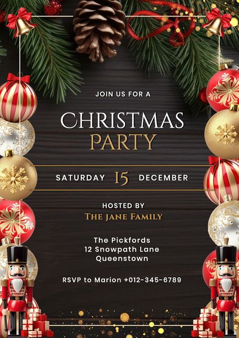 Christmas party flyer template | free image by rawpixel.com / Delaine Christmas Party Invitations Free, Happy New Year Signs, Christmas Party Flyer, Christmas Party Poster, Christmas Flyer Template, Christmas Party Invite, Christmas Template, Christmas Party Invitation Template, Party Flyer Template