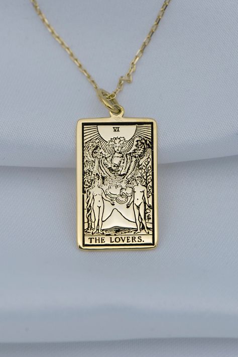 The Lovers Tarot Necklace, Tarot Card Jewelry, Tarot Jewelry, Tarot Pendant, Tarot Necklace, Lovers Tarot Card, Tarot Card Necklace, Tarot Gifts, The Lovers Tarot Card