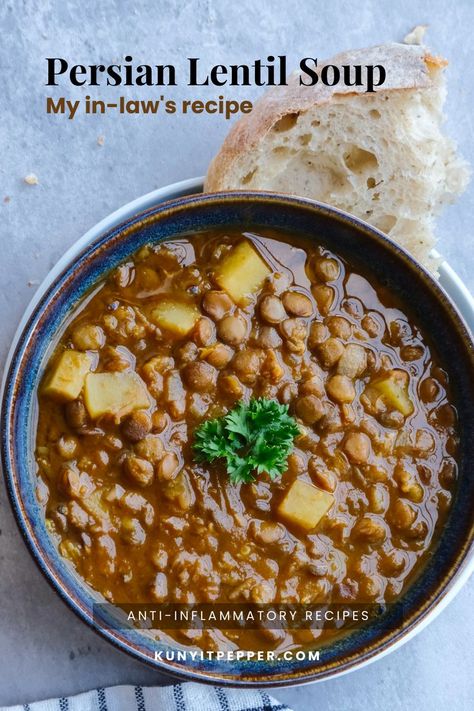 This food holds a special place in my heart as it is inspired by my mother-in-law. It’s called Adasi in the Iranian language, internationally known as Persian Lentil Soup. Often served as a breakfast food, this soup is also perfect to enjoy anytime in the day. Persian Lentil Soup Recipe, Persian Food Vegetarian, Persian Food Iranian Cuisine, Afghan Food Recipes, Iranian Recipes, Iranian Cuisine, Homemade Cookbook, Studying Food, Persian Cuisine