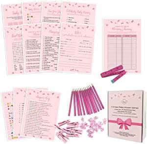 Baby Shower Games For Girls, Girl Baby Shower Games, Girl Shower Decorations, Pink Party Supplies, Baby Shower Box, Baby Shower Games Unique, Baby Shower Advice Cards, Nursery Rhymes Games, Baby Shower Items