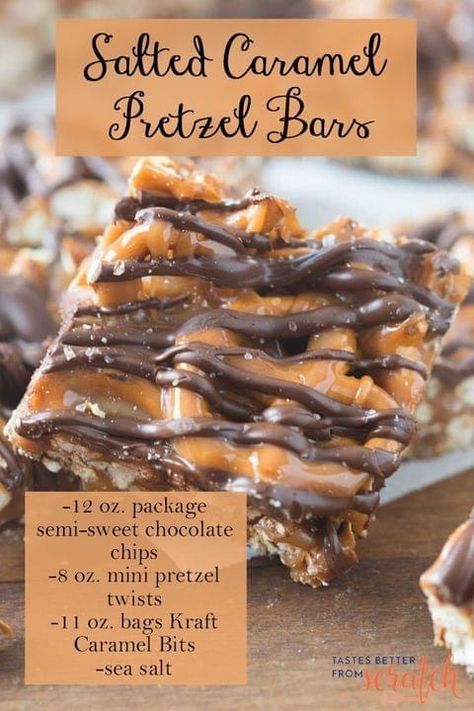 Caramel Pretzel Bars, Carmel Recipe, Kraft Caramel Bits, Butterscotch Caramel, Homemade Candy Bars, Salted Caramel Pretzels, Chocolate Caramel Pretzels, Pretzel Bars, Tastes Better From Scratch