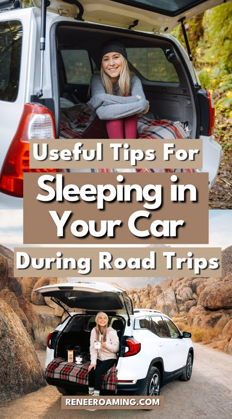 Car Camping Suv, Campfire Ideas, Tips For Sleeping, Car Camping Organization, Car Camping Essentials, Sleep In Car, Sleeping In Your Car, Car Conversion, Hiking Ideas