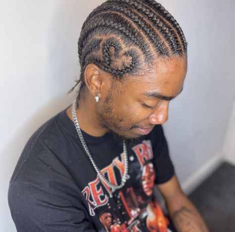 braids black men • cornrows black men • cornrows with heart design • black men • snazzy Cornrows With Heart Men, Heart Cornrows Men, Heart Braids Men, Cornrows With Heart Design, Cornrow Designs Men, Cornrows With Heart, Braids With Heart Design, Mens Cornrows Design Black Men, Heart Cornrows