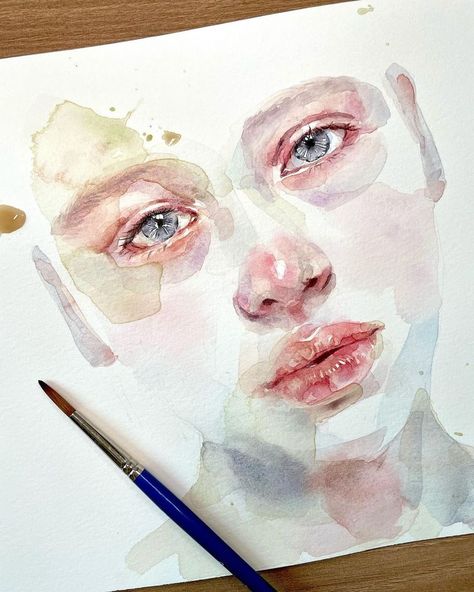 Water color painting by @meer_moon_ Watercolor Art Face, Portraiture Art, Watercolor Sketchbook, Small Canvas Art, Watercolor Portrait, Watercolor Art Lessons, Color Painting, Color Pencil Art, Watercolor Sketch