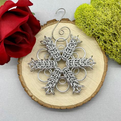 Excited to share the latest addition to my #etsy shop: Silver Chainmaille Snowflake Ornament / Chainmail Christmas Ornament / Solstice Winter Decor / Holiday Ornament / Wiccan Pagan Gift for her Hand Woven Christmas Ornaments, Chainmail Ornaments, Christmas Chainmaille, Solstice Winter, Chainmail Earrings, Scale Mail, Wire Ornaments, Chainmaille Jewelry, Wire Jewelery