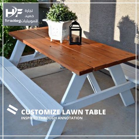 Lawn table Table Picnic, Painted Picnic Tables, Diy Picnic Table, Kids Picnic Table, Kids Picnic, Picnic Bench, Pallet Furniture Outdoor, Household Furniture, Pergola Patio