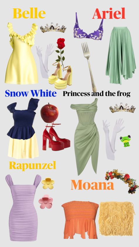 Princess group costume #princess #belle #halloweencostume #beautyandthebeast #princesshalloween #bellehalloween #halloween Disney Princess Halloween Costumes, Halloween Duos, Dresses And Shoes, Cute Group Halloween Costumes, Disney Princess Costumes, Classy Halloween Costumes, Matching Halloween Costumes, Costume Princess, Disney Princess Outfits