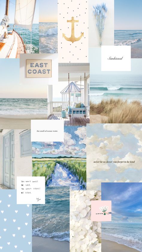 Beach Cottage Wallpaper, East Coast Wallpaper, Beachy Lockscreen, Coastal Wallpaper Iphone, Coastal Background, Costal Granddaughter, Vsco Feed, Beachy Room Decor, Beach Wall Collage