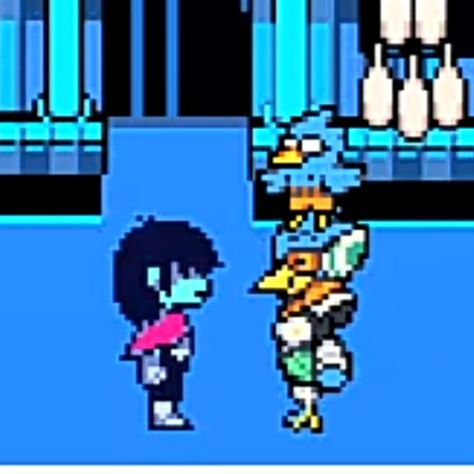 Kris and Berdly from Deltarune standing while Berdly has a Berdly plush on his head Kris X Berdly Deltarune, Kris X Berdly, Berdly Deltarune, Best Ship, Undertale Funny, Krispy Kreme, Toby Fox, Chicken Nuggets, Undertale Au