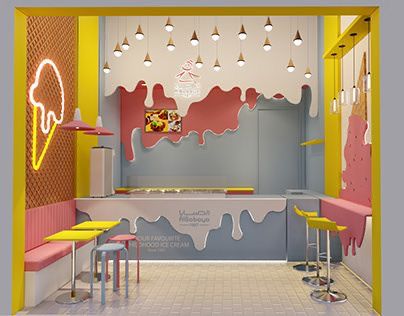 Small Ice Cream Shop Design, Ice Cream Parlor Aesthetic, Heladerias Ideas Decoracion, Ice Cream Shop Interior Design, Cake Shop Design, Cafe Ice Cream, Event Booth Design, Ice Shop, Ice Cream Business