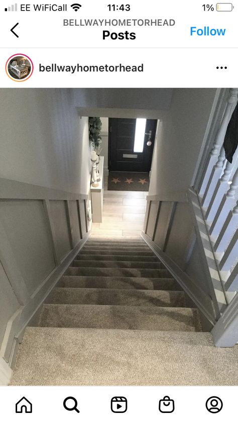 Enclosed Staircase Ideas Entryway, Enclosed Stairwell Decorating Ideas, Narrow Closed Staircase Ideas, Enclosed Hallway Ideas, Enclosed Staircase Panelling, Enclosed Staircase Makeover, Enclosed Stairs Ideas, Half Landing Staircase Ideas, Closed In Staircase