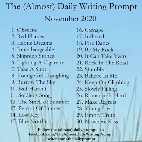 (almost) Daily Writing Prompts for songwriting, lyric writing, prose, poetry and free writing Creative Poetry Prompts, Daily Writing Prompts Writers Notebook, The Almost Daily Writing Prompts, Daily Poetry Prompts, Song Lyric Prompts, November Poetry Prompts, Poetry Title Ideas, Almost Daily Writing Prompts, Poetry Starters