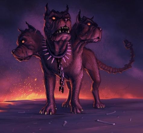 Greek Mythology Cerberus, Cerberus Skeleton, 3 Headed Dog, Cerberus Art, Greek Mythological Creatures, Spiked Collar, Dnd Monsters, Creatures Art, Mythical Creatures Art