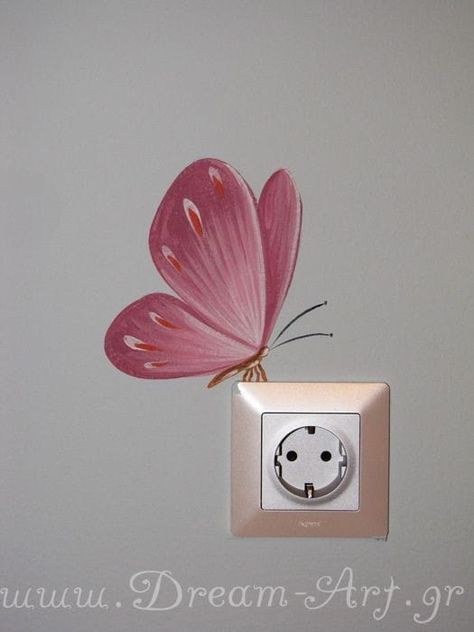 Wall decor ideas Butterfly Drawing On Wall, Butterfly Wall Drawing, Wall Painting Flowers Simple, Switch Board Art Ideas Room Decor, Lightswitch Ideas Painting, Switchboard Painting Ideas, Switchboard Painting, Switch Board Painting, Switch Board Art